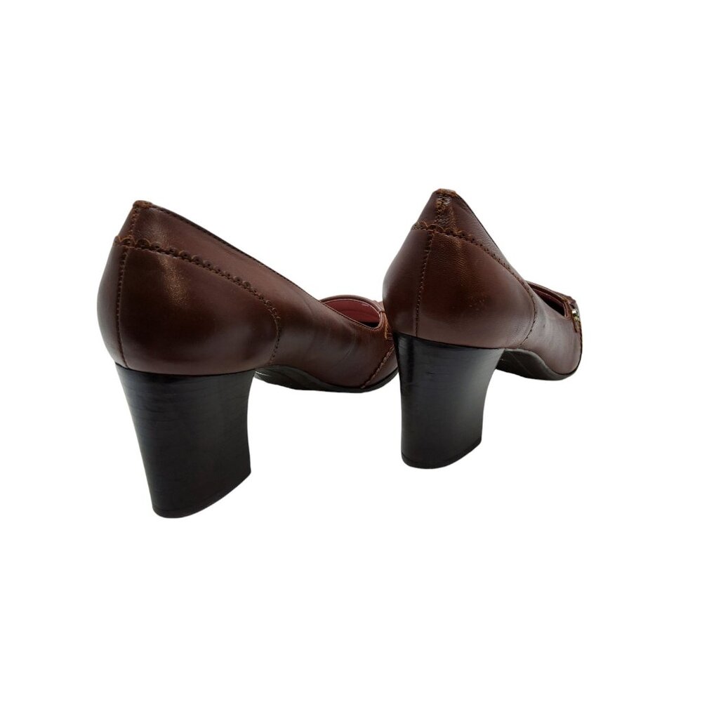 vintage 1990s etianne aigner eysabel brown leather 2.5" chunky heel pumps - Picture 5 of 9